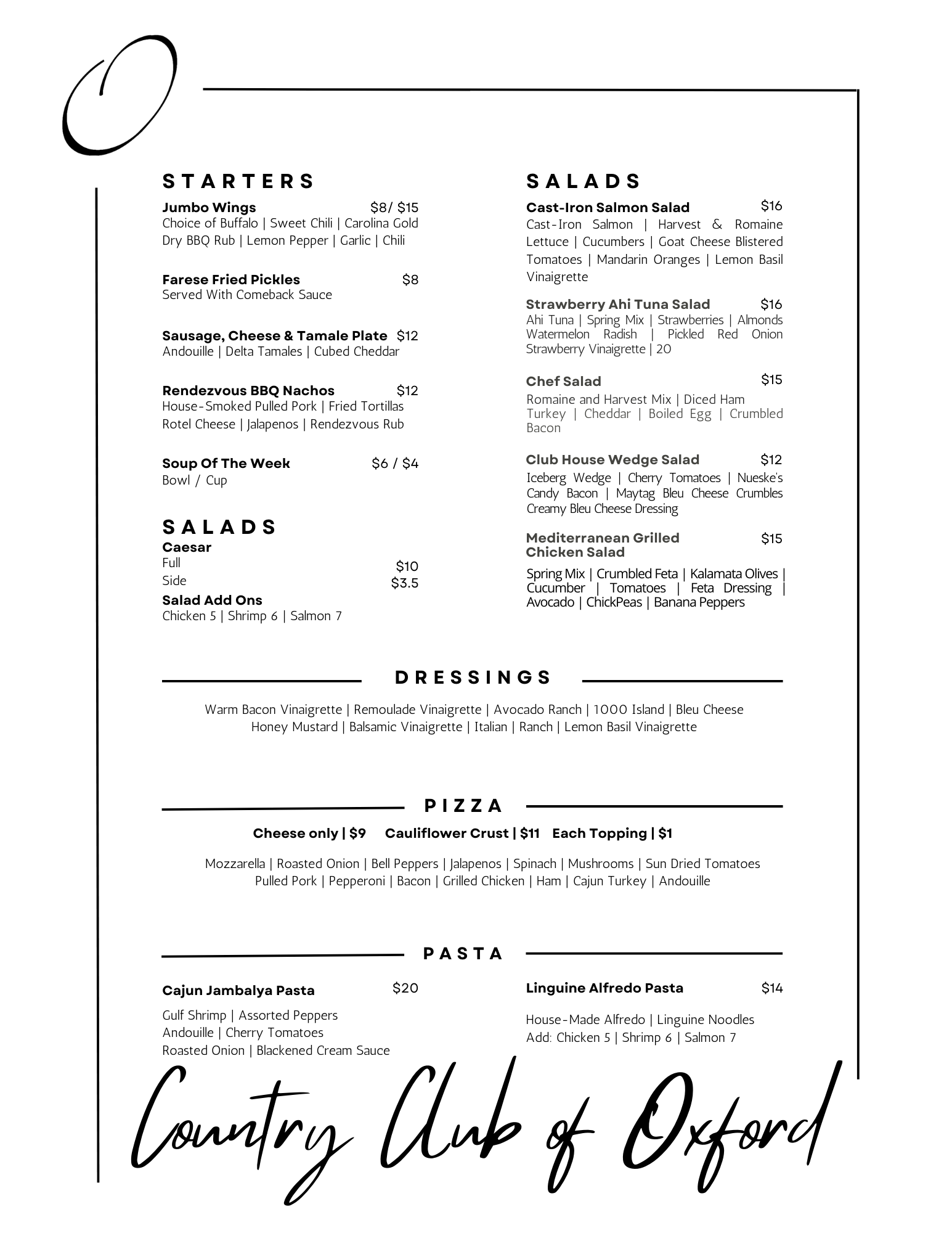 Dinner Menu The Country Club of Oxford